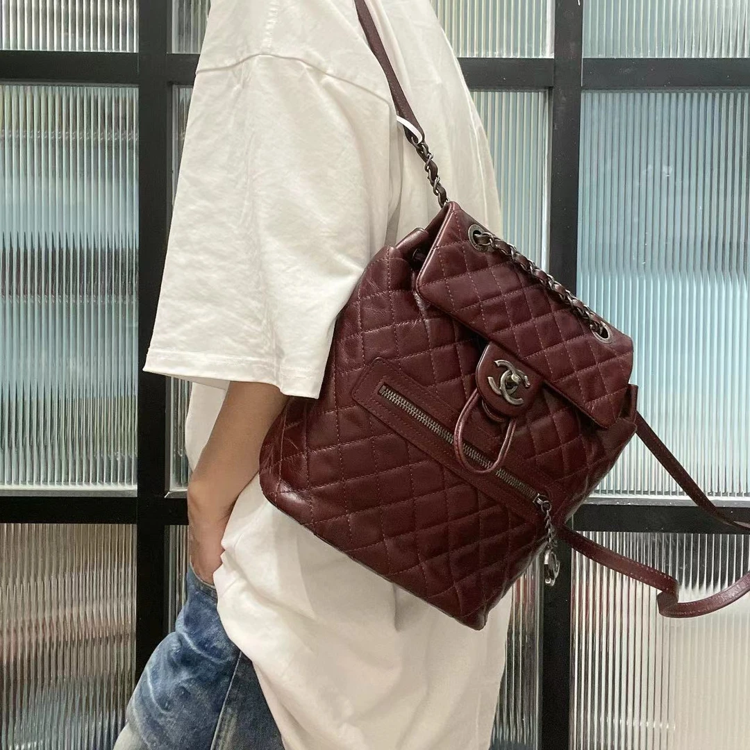 95新 Chanel/香奈儿 【蕾】 09 0912 酒红色手提双肩包