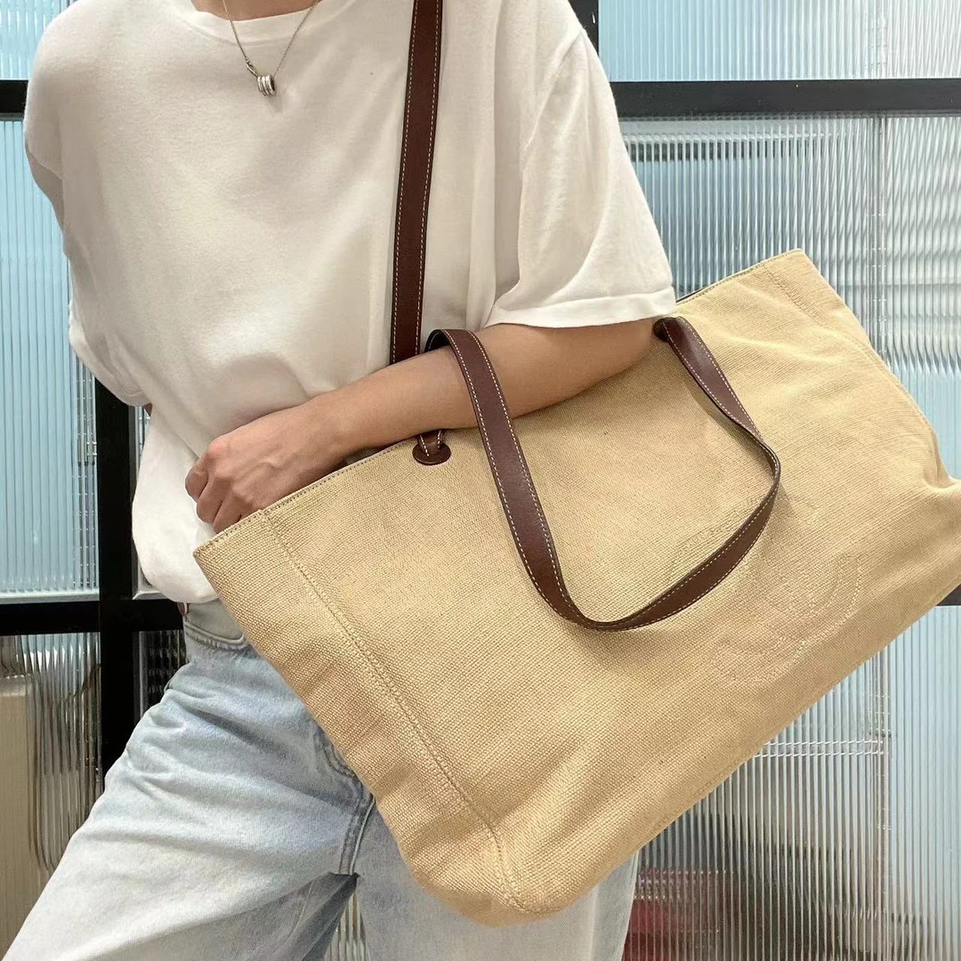 95新 Chanel/香奈儿 米色帆布大号托特