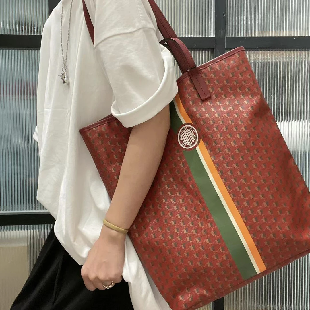95新 MOYNAT/摩奈 070844 红色印花手拿单肩托特包