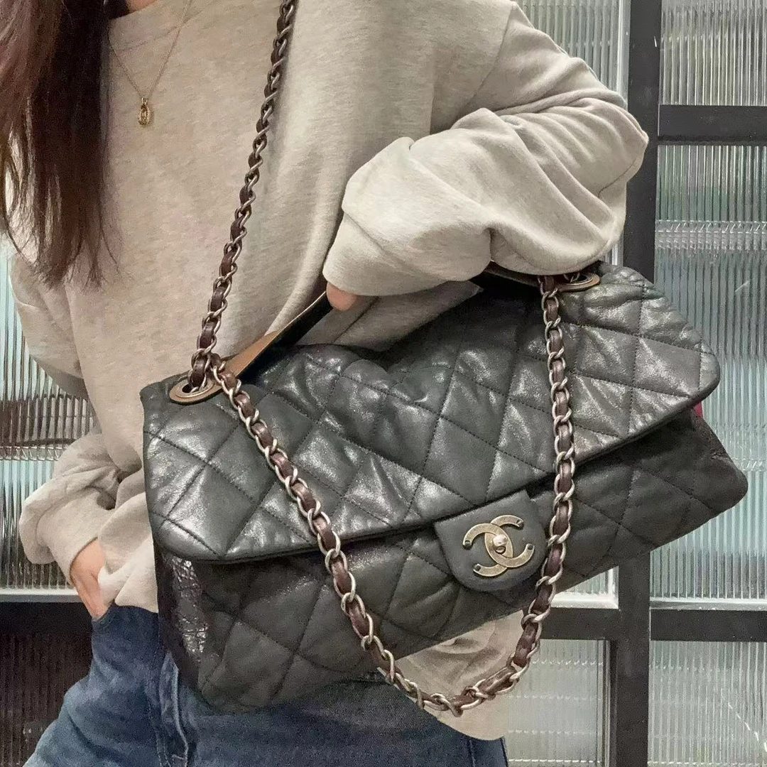 95新 Chanel/香奈儿 【蕾】 2SP029 墨绿色格纹手提单肩包