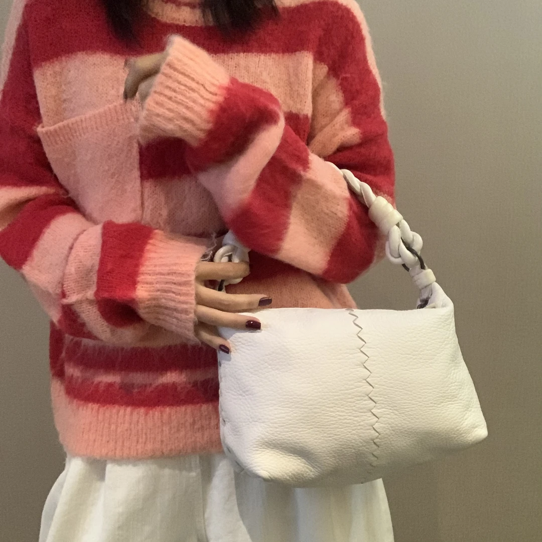 95新 BOTTEGA VENETA/葆蝶家 7 白色全皮编织手柄小饭盒