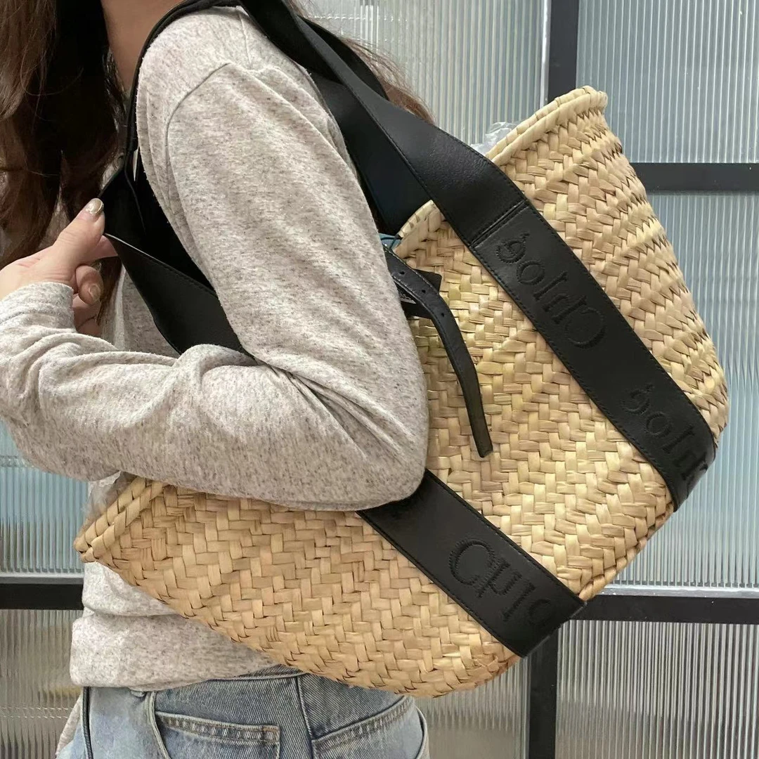 95新 Chloe/蔻依 2MQ228 黑带编织菜篮子