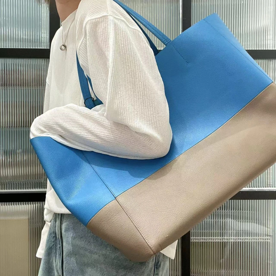 95新 Celine/思琳 海蓝拼奶茶色单肩托特包