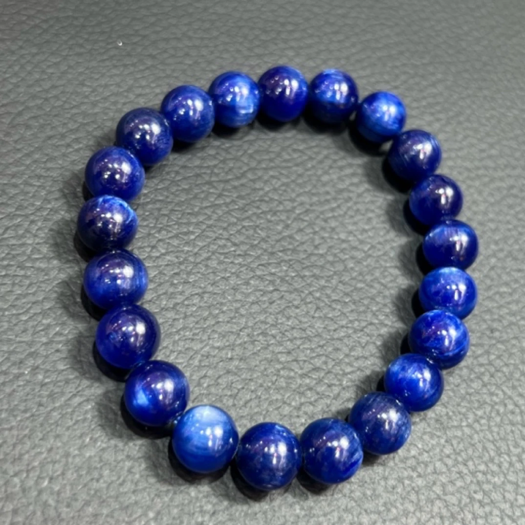 天然高品质起猫蓝晶圆珠9mm2颗（多样性蓝晶石发货蓝晶石