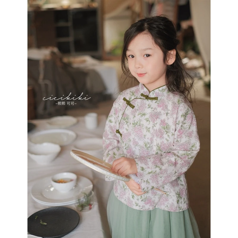 现货【雨荷】2024春夏儿童长袖碎花中式女童新款汉服熙熙可可SY2421