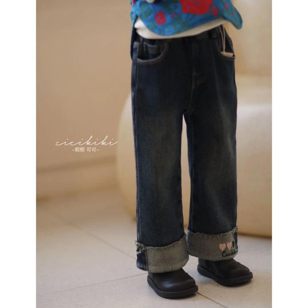 现货【克洛】儿童童装秋冬百搭直筒宽松加绒牛仔裤 熙熙可可KZ24123