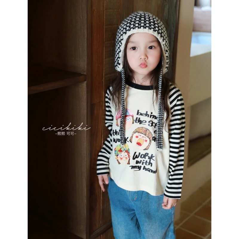 现货【斑马朵儿】儿童童装插肩袖条纹袖百搭上T恤熙熙可可TX2310