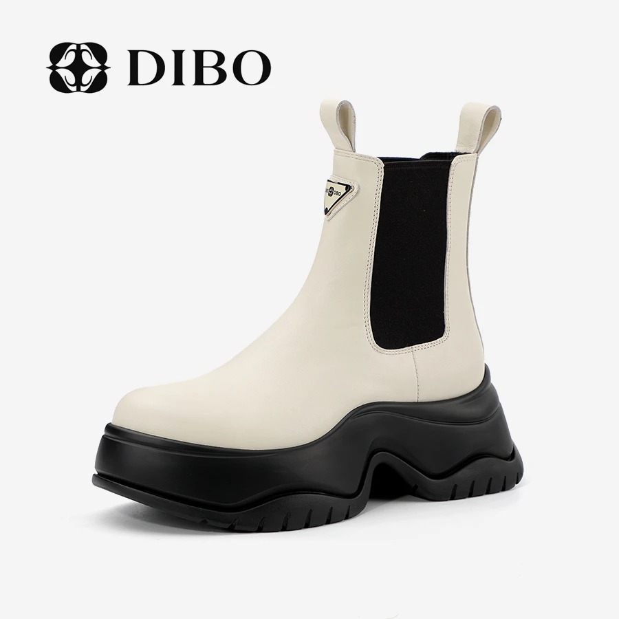 DIBO碲铂新款时尚英伦风纯色短靴真皮厚底简约风撞色24459510