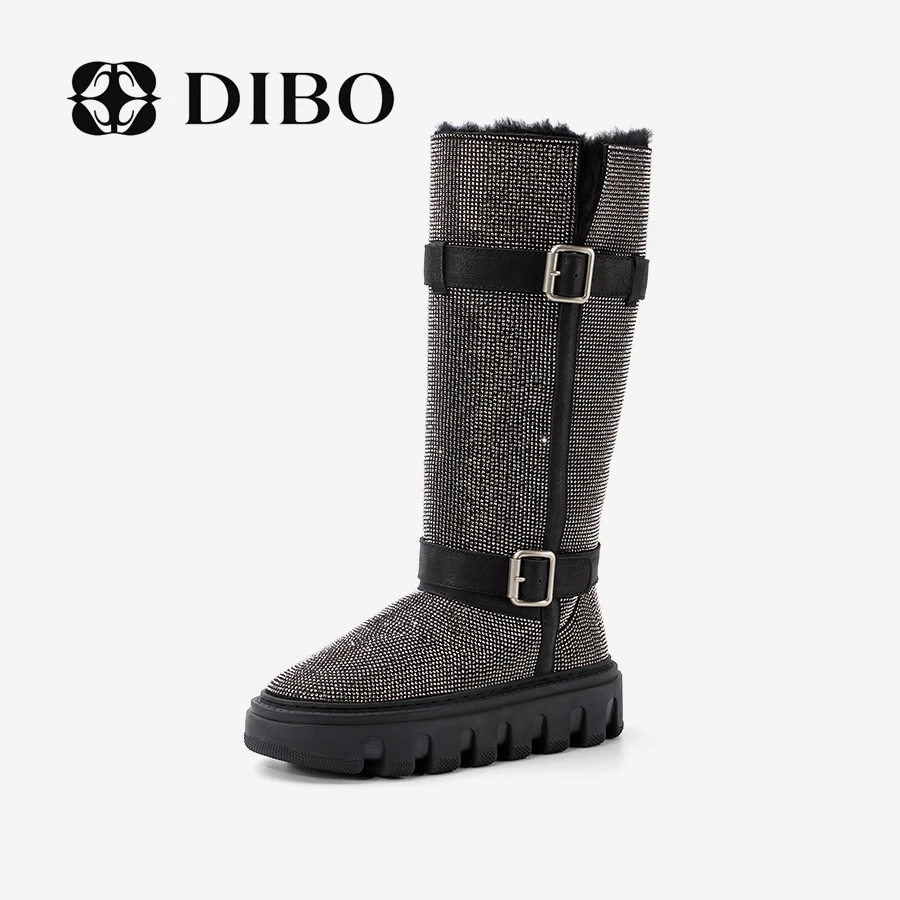 DIBO碲铂 满钻皮带扣纯色长筒雪地靴轻奢闪耀保暖女士靴24462543
