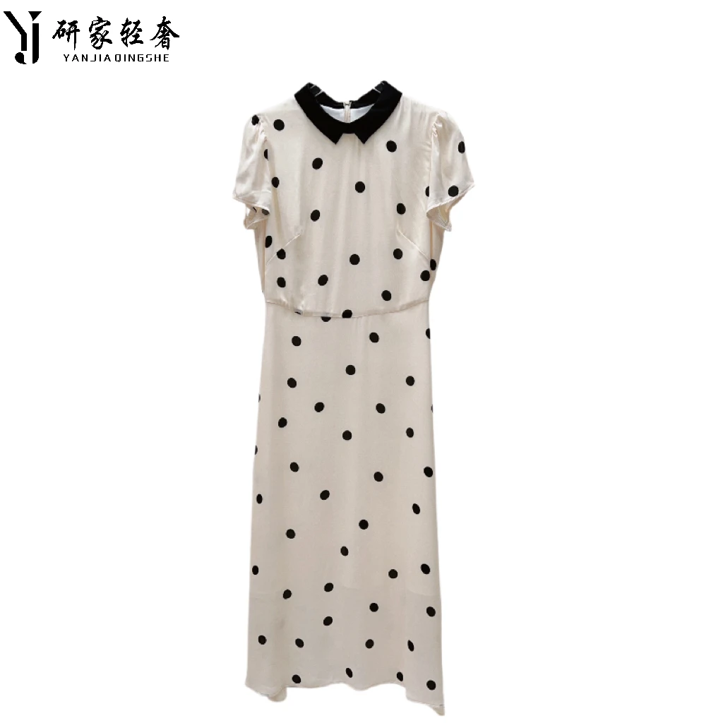 5238 研家轻奢真丝娃娃领波点印花气质连衣裙