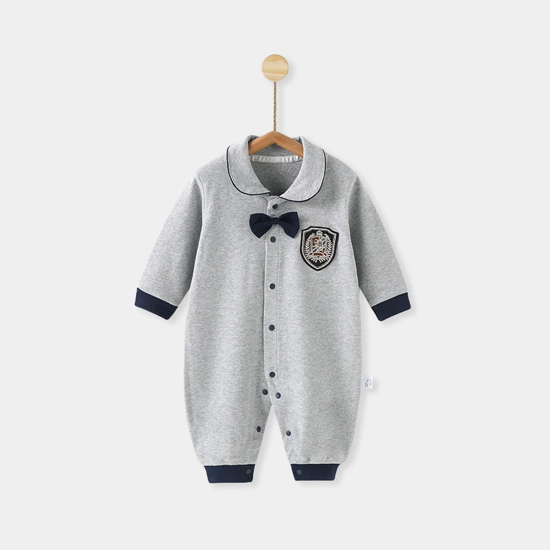 婴儿连体衣春秋季绅士外出服新生儿礼服满月宝宝长袖哈衣爬服学院
