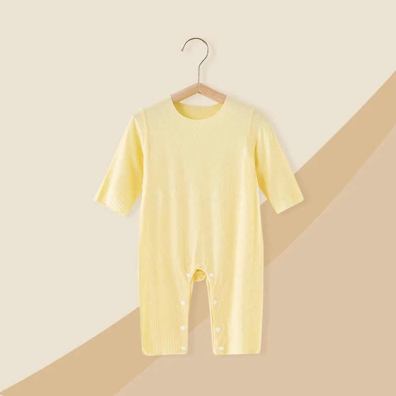 婴儿连体衣夏季薄款长袖宝宝哈衣莫代尔空调服新生儿衣服夏装睡衣