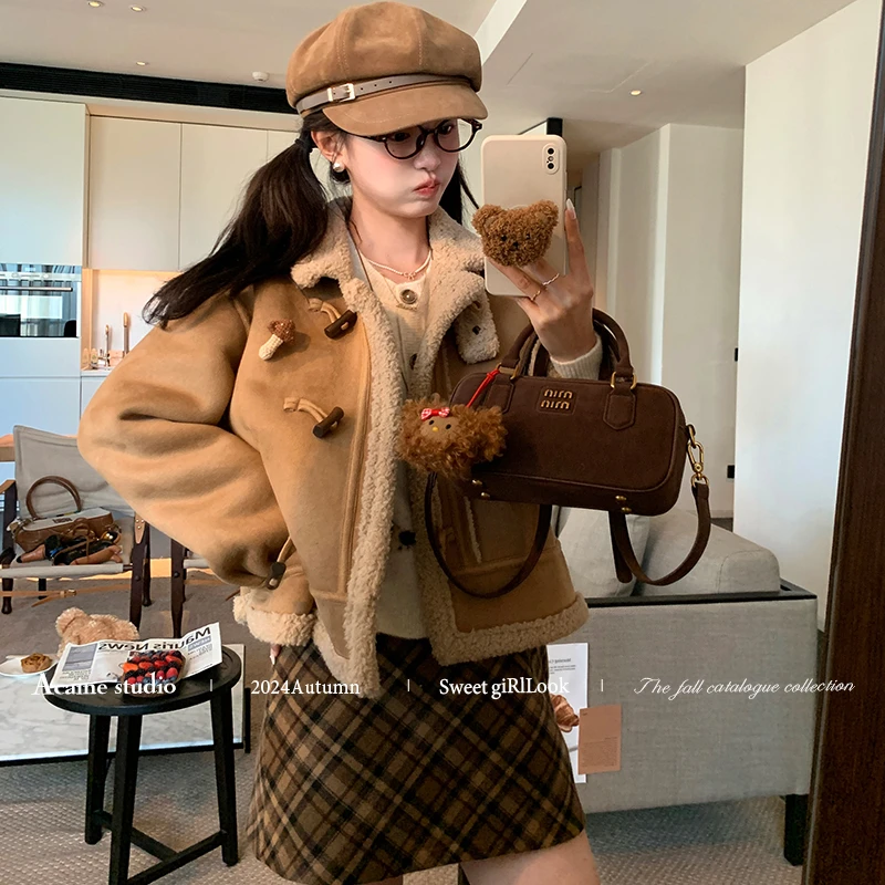 Acaine高腰格子短款直筒毛呢半身裙女秋季法式显高显瘦修身裙子