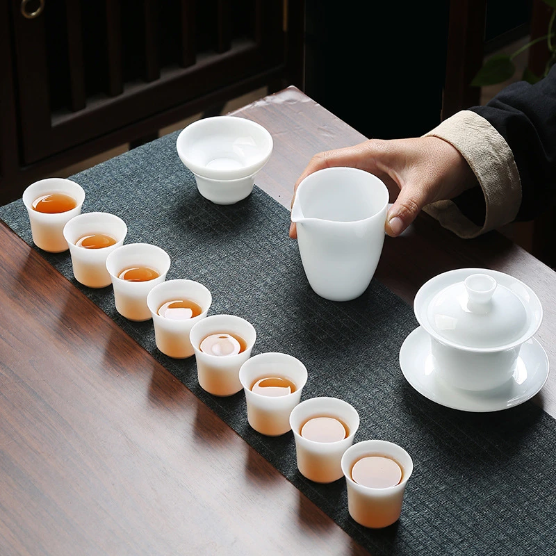 新款德化白瓷高白冰种玉瓷茶杯套装盖碗功夫茶具套装办公家用礼品