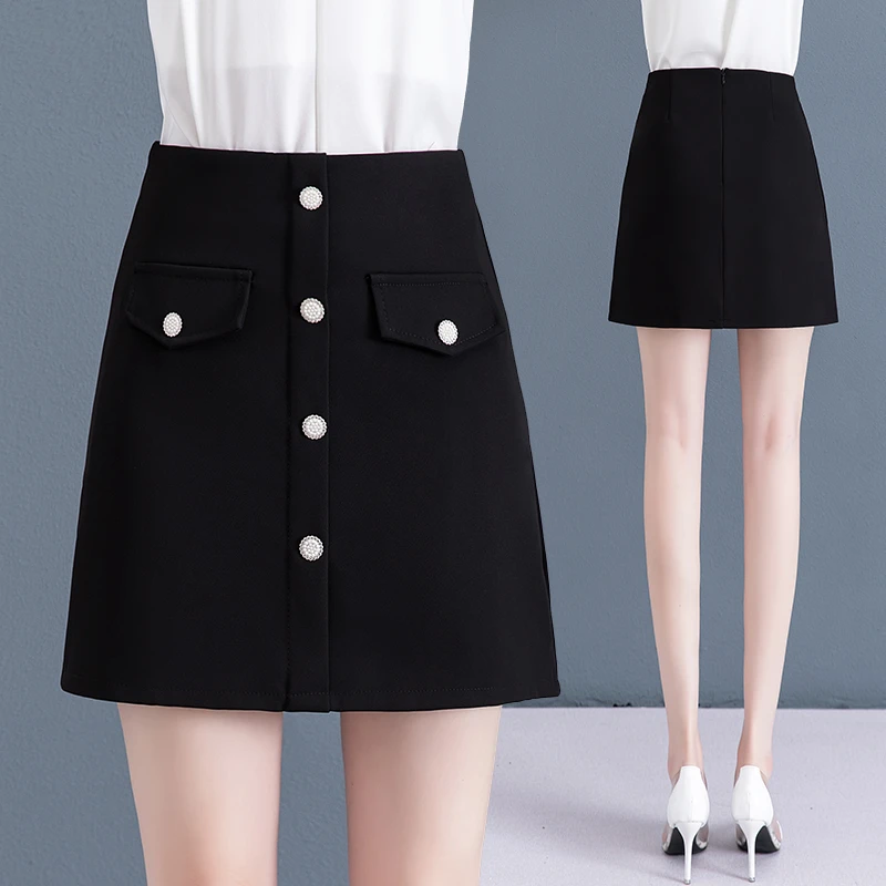 A字裙女夏季2025新款高腰排扣半身裙显瘦百搭休闲包臀一步短裙子