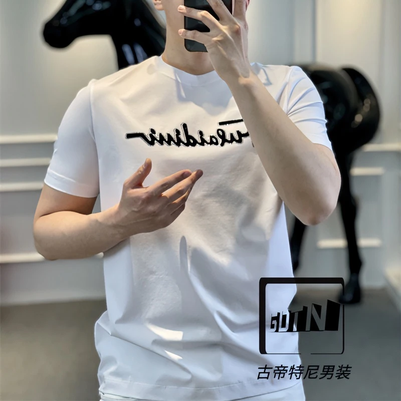 <古帝特尼>新款男士潮流高定欧货时尚百搭修身烫钻圆领短袖Z+5223