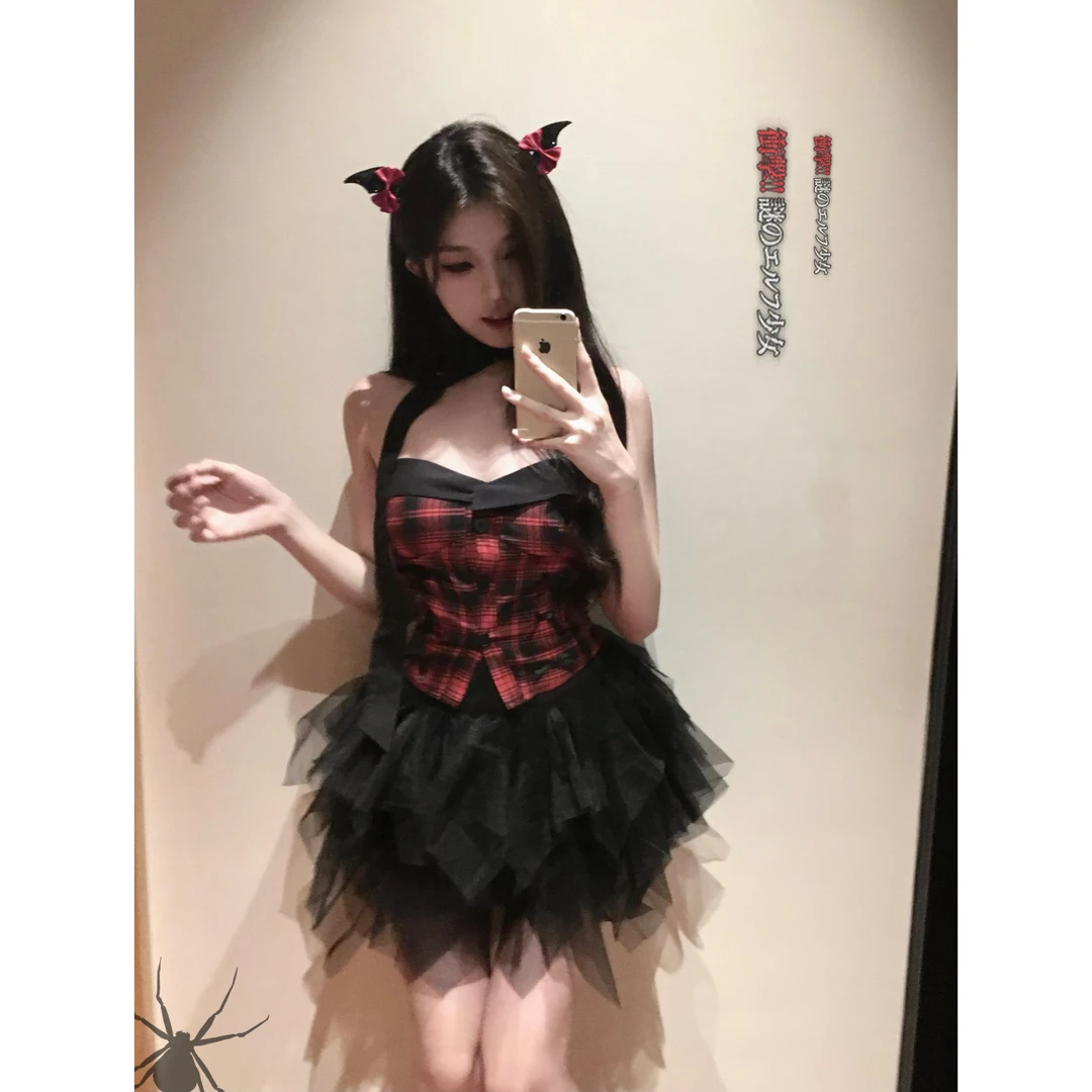 「LA」契约小恶魔*原创万圣学院俏皮甜辣抹胸收腰蓬蓬裙分体套装