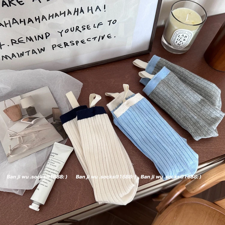 袜子女秋冬布标拼色ins奶油棉袜学院风韩国女袜堆堆袜潮袜中筒袜