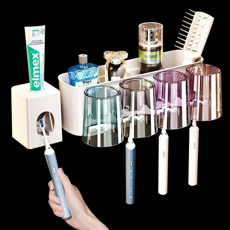 牙刷置物架免打孔漱口杯刷牙杯子卫生间挤牙膏神器收纳盒牙缸套装
