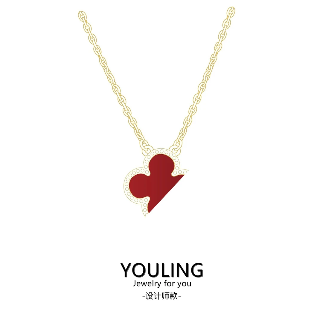 YOULING/柚琳【万象汇直发】 红色四叶项链轻奢锁骨链经典