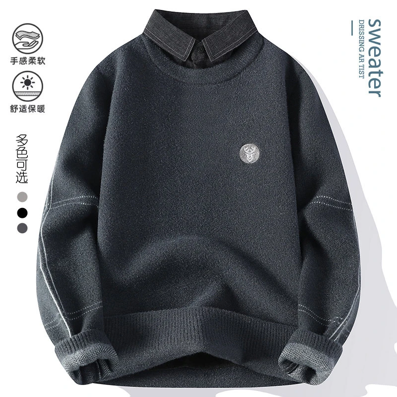 2024品质衬衫领毛衣男士时尚ji加厚保暖长袖毛衣针织衫M9936