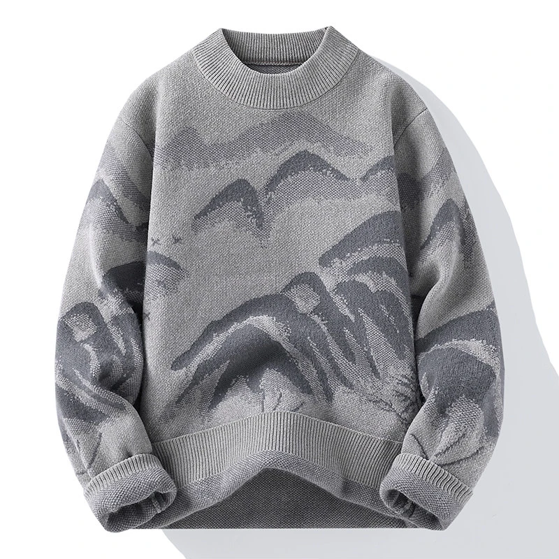2024秋冬季潮流男士时尚印花仿貂绒毛衣学生保暖针织衫打底805