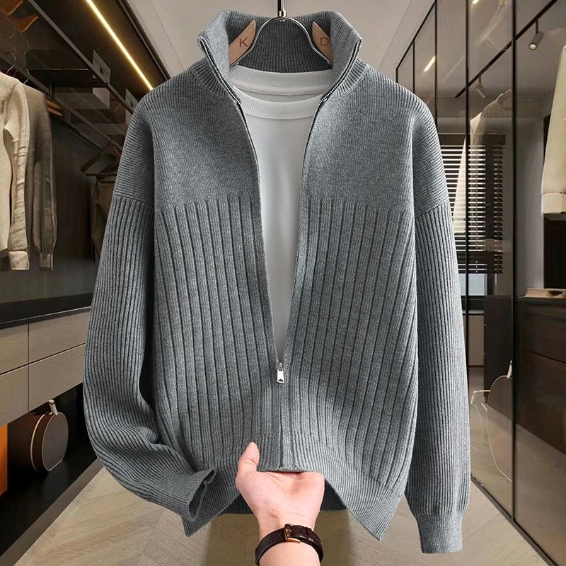 2024秋冬季港风纯色毛衣针织开衫男士休闲百搭宽松潮流外套潮9278