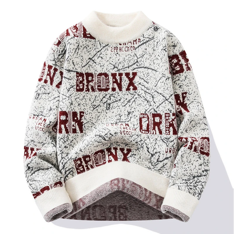 2024秋冬潮流字母印花半高领青少年仿水貂绒时尚毛衣打底衫男998