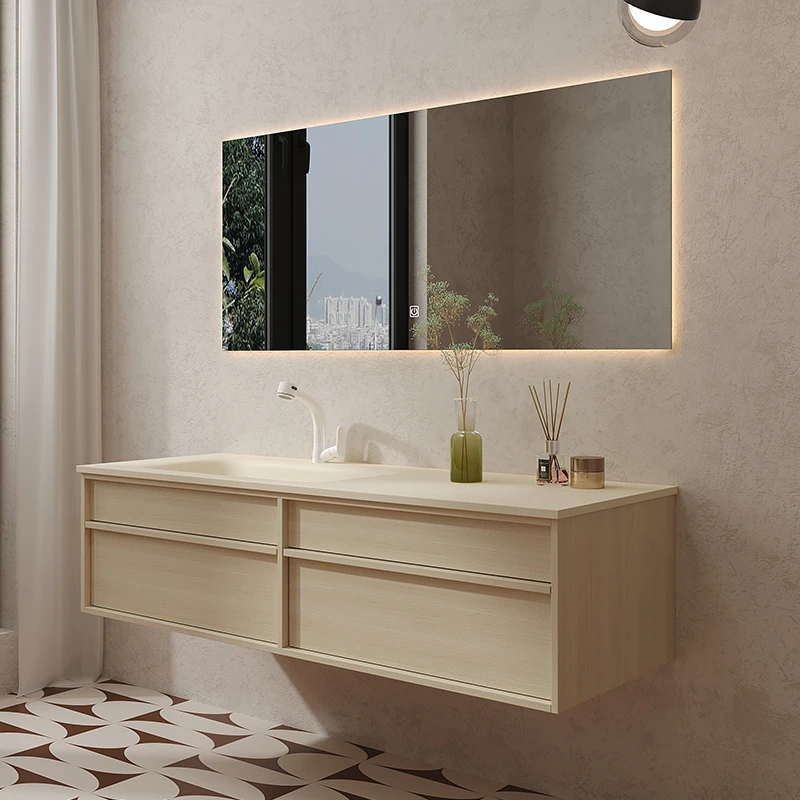 中古风岩板热弯陶瓷无缝一体盆浴室柜组合卫生间洗漱台洗手洗脸池