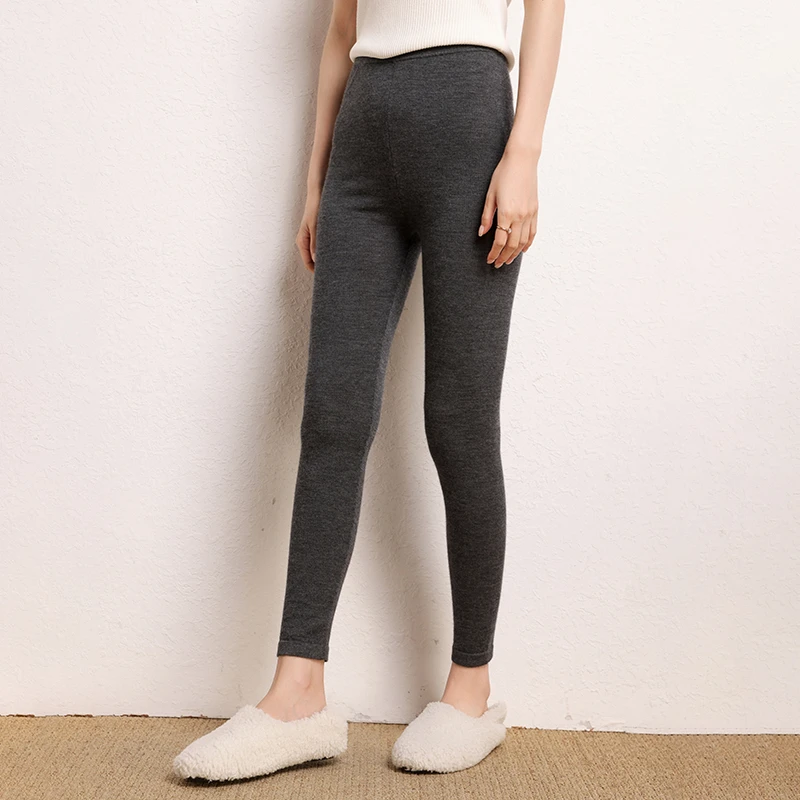 2024新款显瘦修身保暖高腰无痕打底裤针织纯羊绒裤长裤休闲薄款