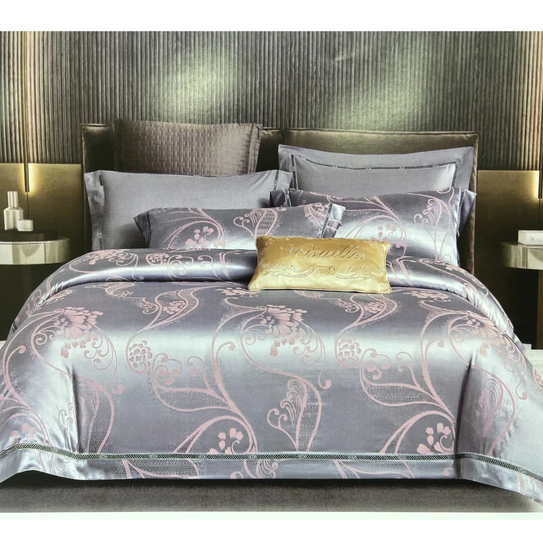 01全棉欧式贡缎提花四件套-心语蓝灰