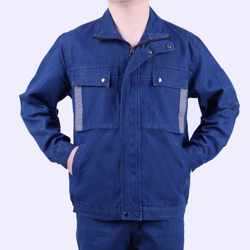 夏季薄款立领牛仔工作服套装男上衣纯棉电焊防烫耐磨焊工劳保服