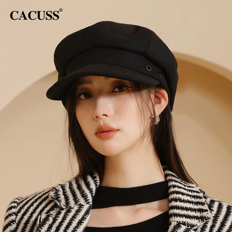 Cacuss帽子冬季女ins贝雷帽百搭画家休闲毛呢复古时尚