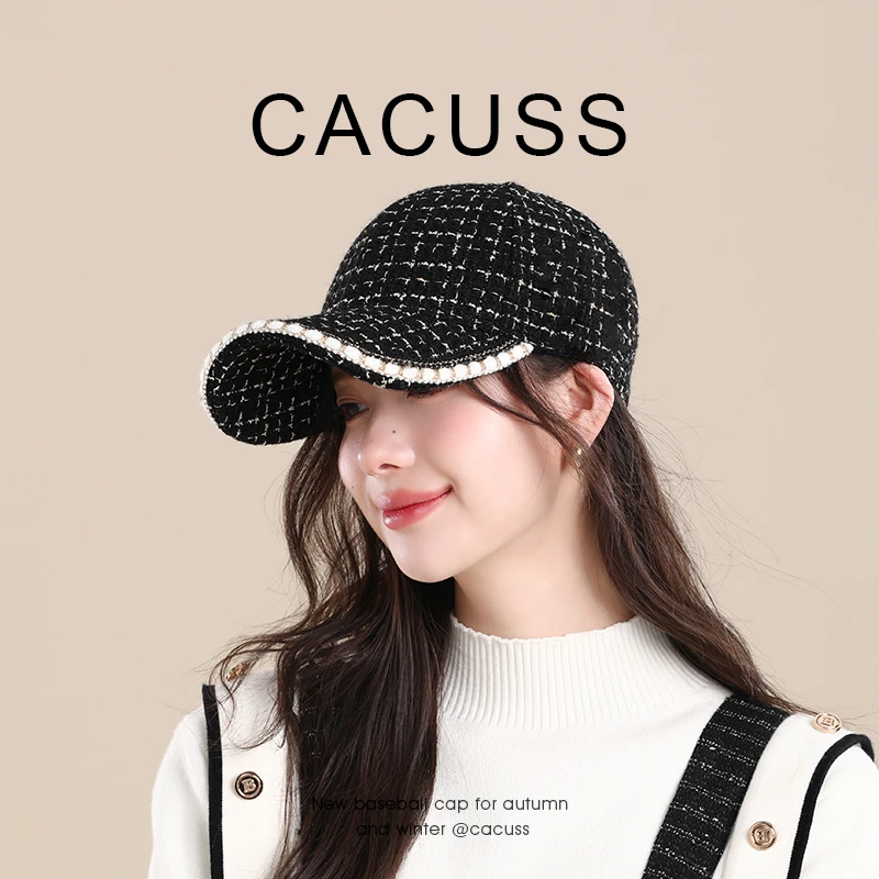 Cacuss五金女孩小香风轻奢秋冬高品编织时尚棒球帽鸭舌帽百搭帽子