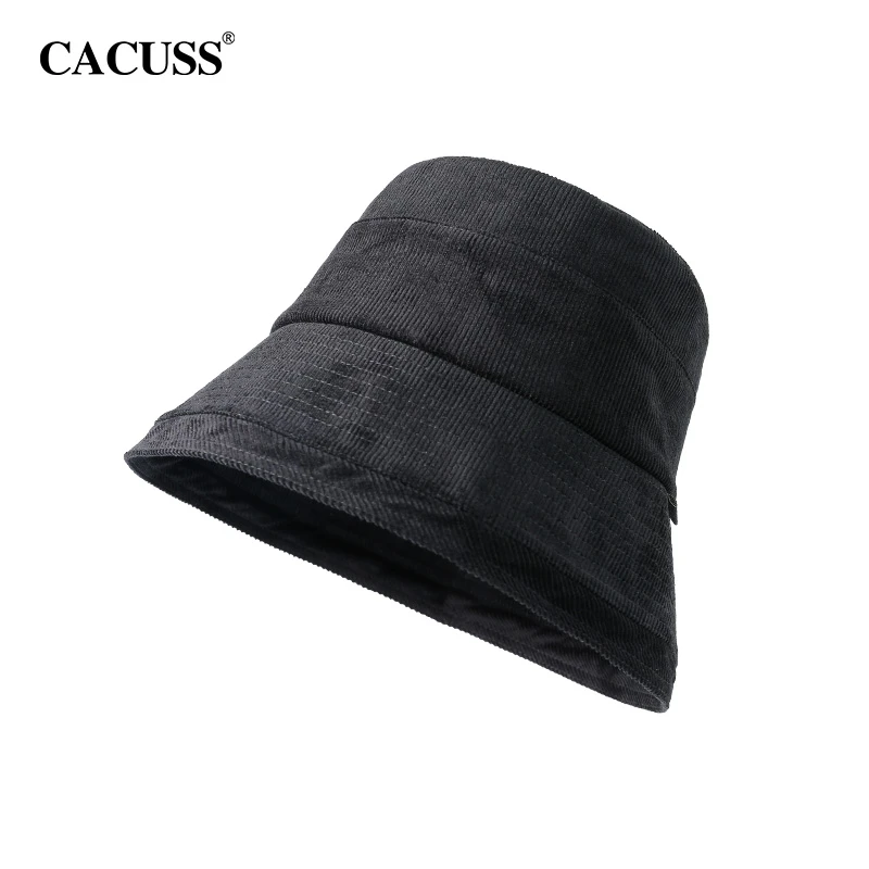 Cacuss帽子冬季女灯芯绒渔夫帽时尚大帽檐显脸小冬天帽子PM166T