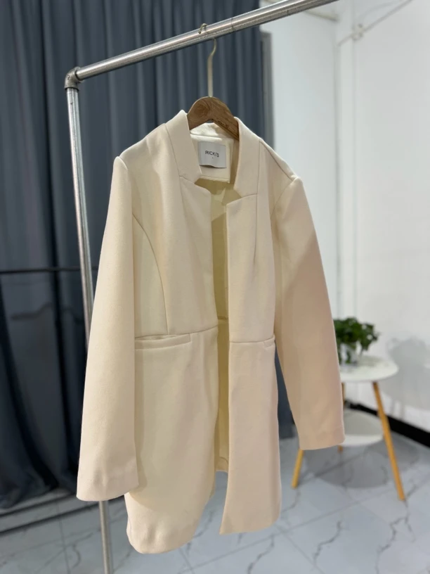 Cc8826秋冬米色立领时尚宽松呢子外套