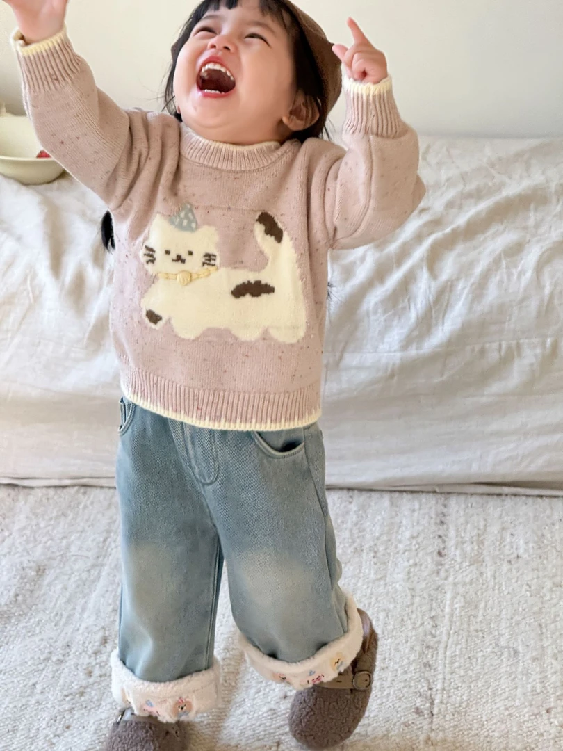 盗图必究【刺绣牛仔阔腿裤】女宝婴儿秋冬新款韩版个性宝宝裤子加绒