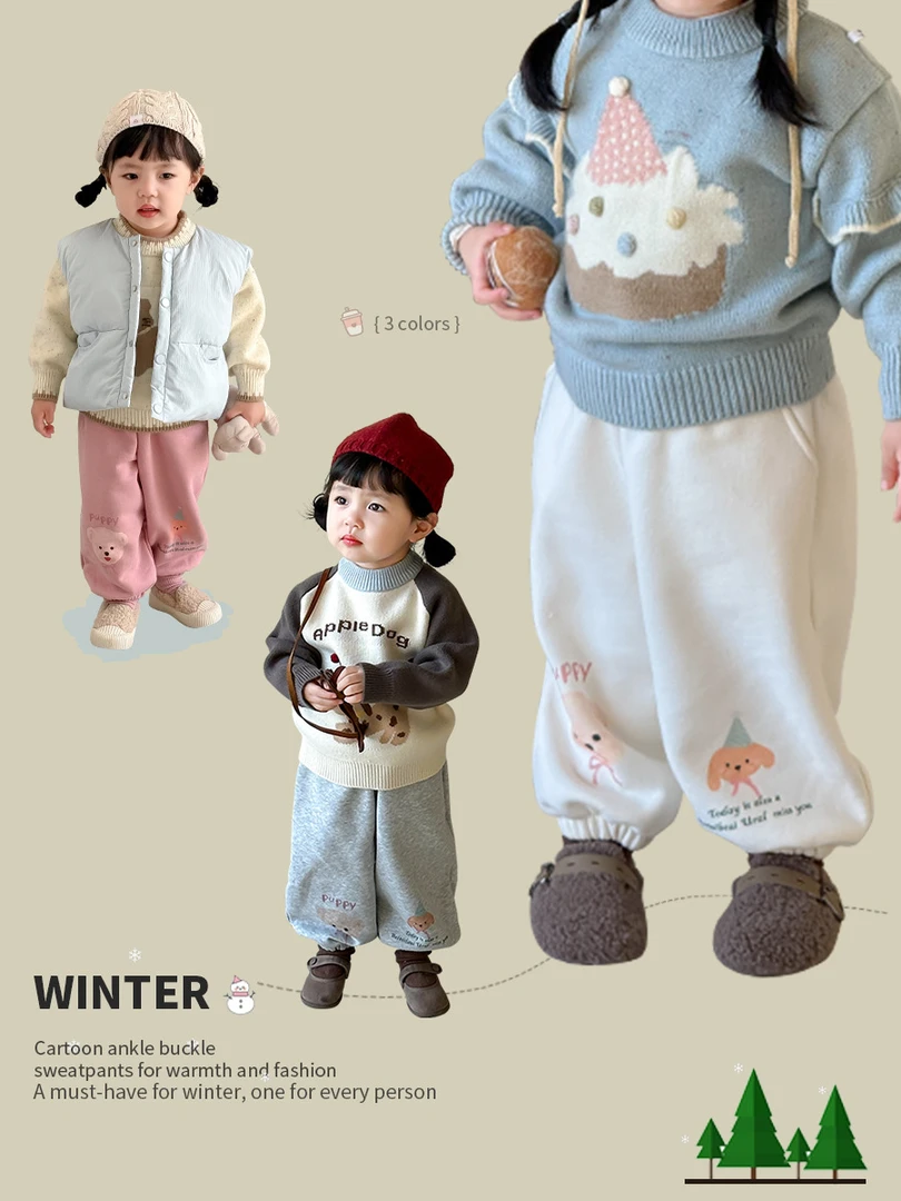 盗图必究【卡通抓绒卫裤】女宝婴儿秋冬新款韩版个性宝宝裤子加绒