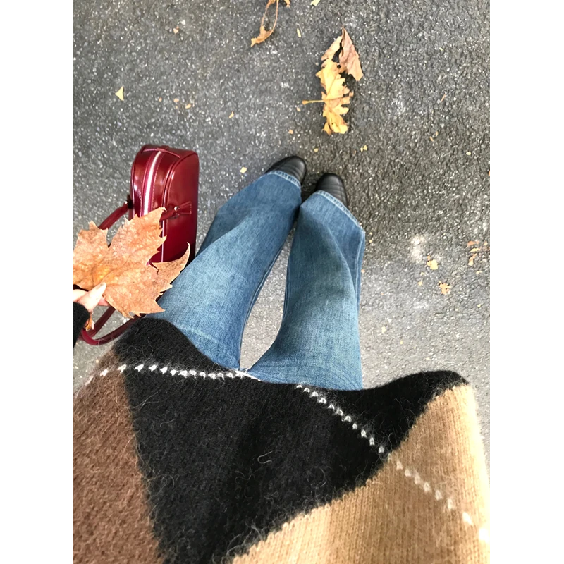 微喇叭牛仔裤女气质秋冬高腰显瘦直筒宽松阔腿裤拖地长裤