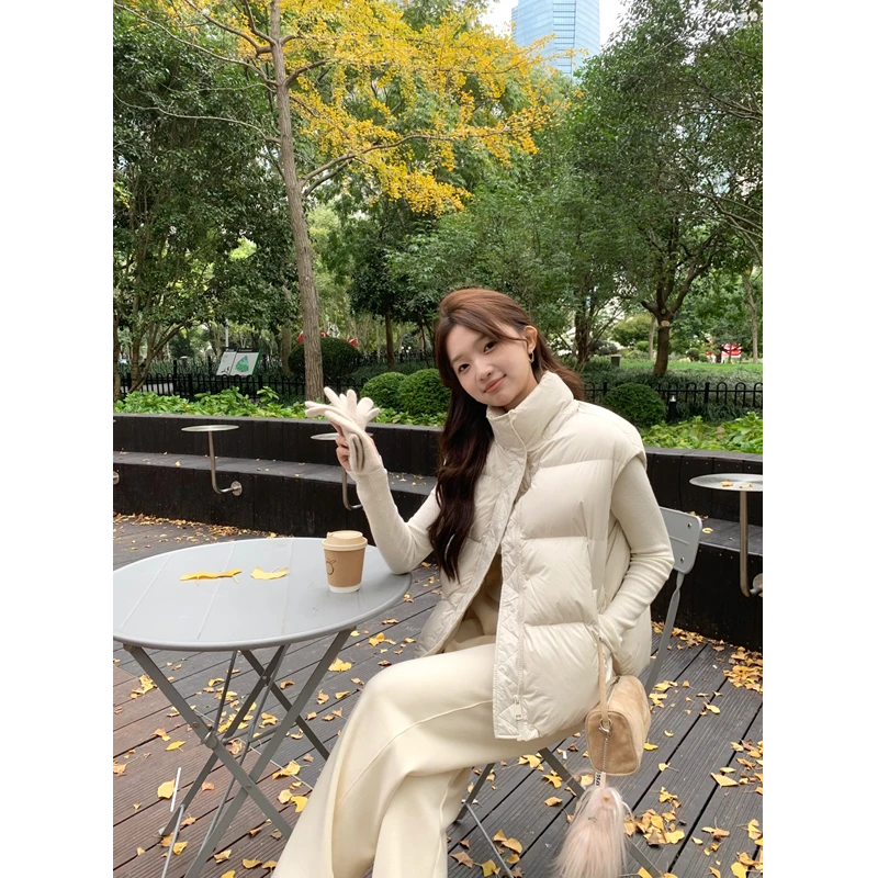 90白鸭绒羽绒坎肩马甲背心女冬季宽松加厚外穿马夹外套