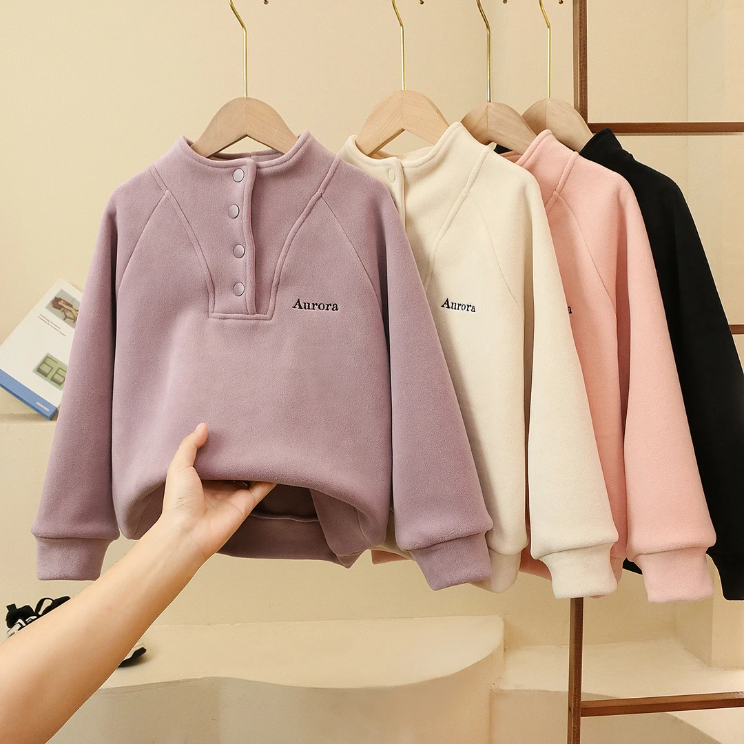 儿童冬款童装保暖卫衣密密绒加绒加厚半高领男童女童同款翻领上衣