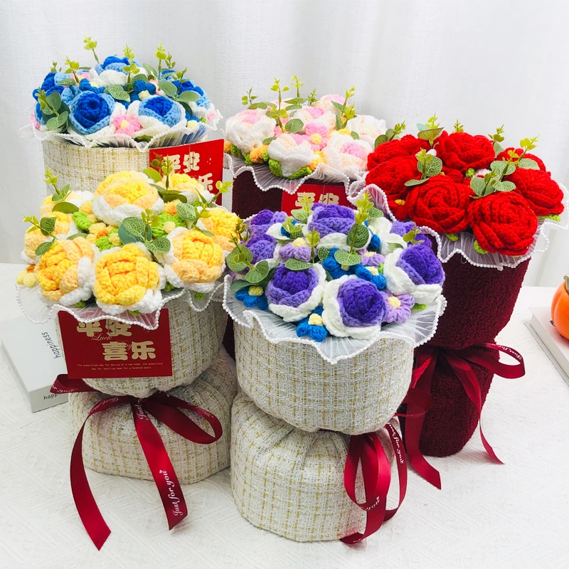 【成品发货】手工钩织仿真花小香风抱桶送生日送长辈闺蜜情人节礼物