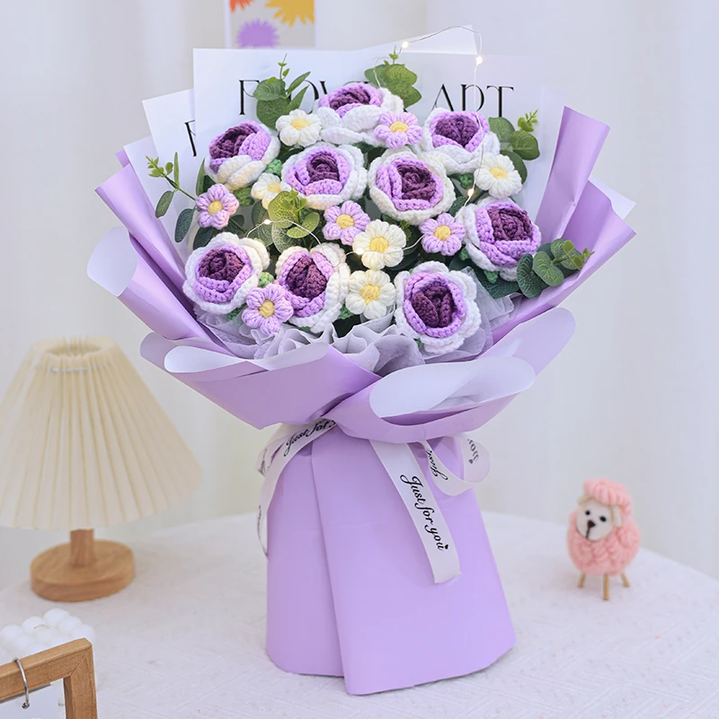 【成品】毛线渐变玫瑰送生日送闺蜜朋友送女友针织手工瑰花束仿真