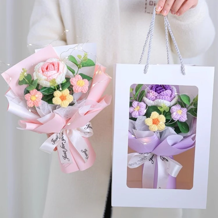 生日礼物开学季送老师手工针织毛线渐变玫瑰花花束送闺蜜生日花束