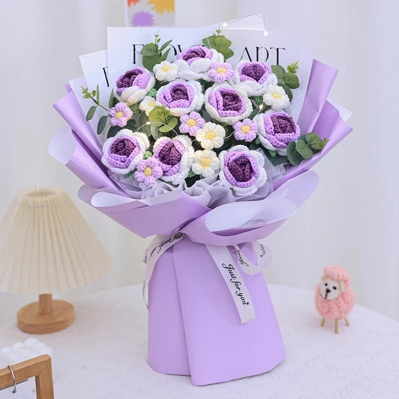 教师节手工毛线渐变玫瑰花束生日礼物花束送闺蜜送长辈送女友礼物