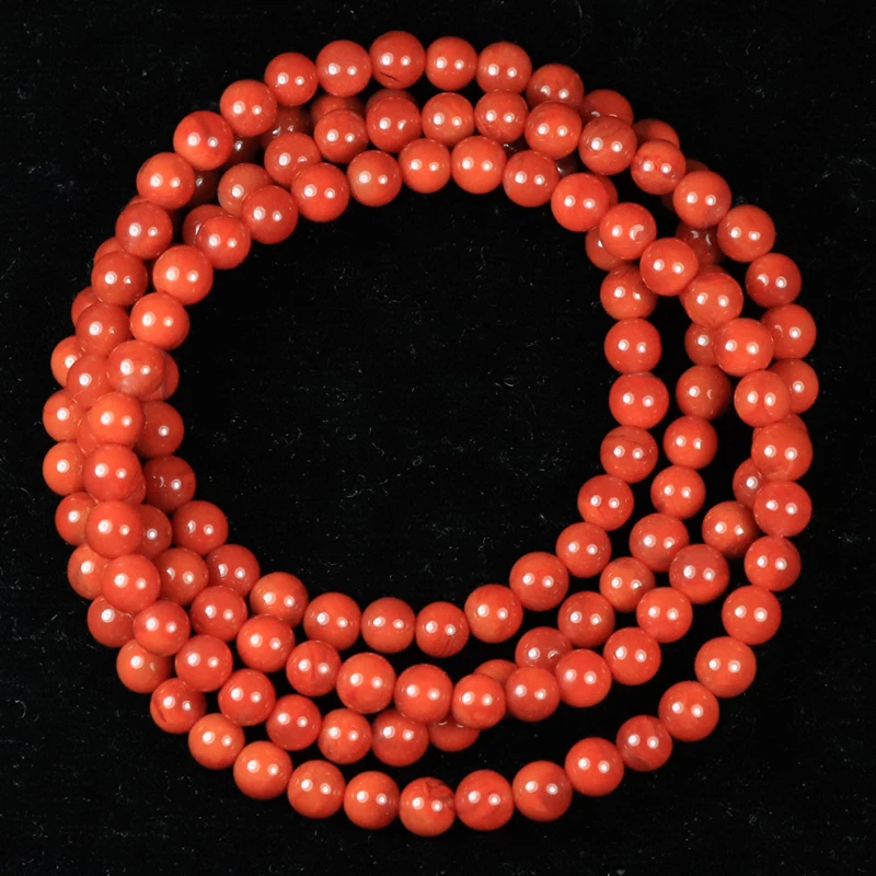 原矿无优化川料南红玛瑙柿子红火焰纹4-5mm多圈手串珠串