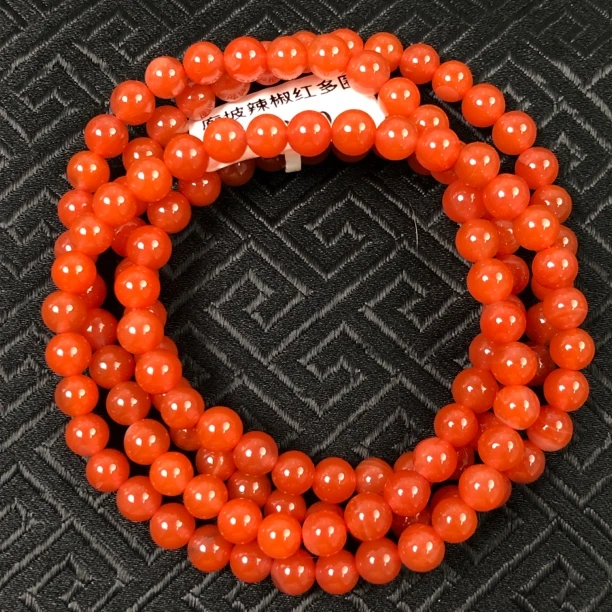 原矿无优化保山南红廊坡辣椒红4-5mm多圈手串