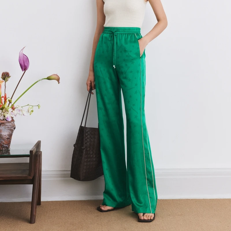 【宁南6A桑蚕丝】大雅家松紧腰提花阔腿休闲裤女24春夏新款6496A