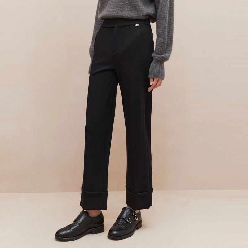 大雅家firststation时尚显瘦翻边阔腿休闲裤女24秋冬新款6450A