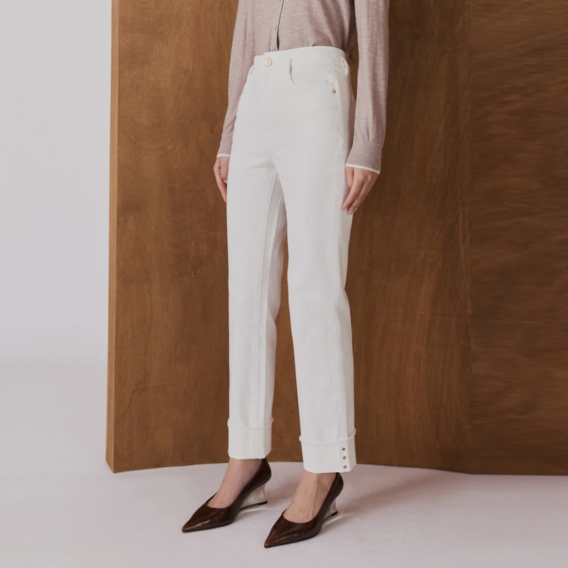 【晨粉专属价】大雅家百搭烫钻翻边直筒牛仔裤女24秋冬新款J624A